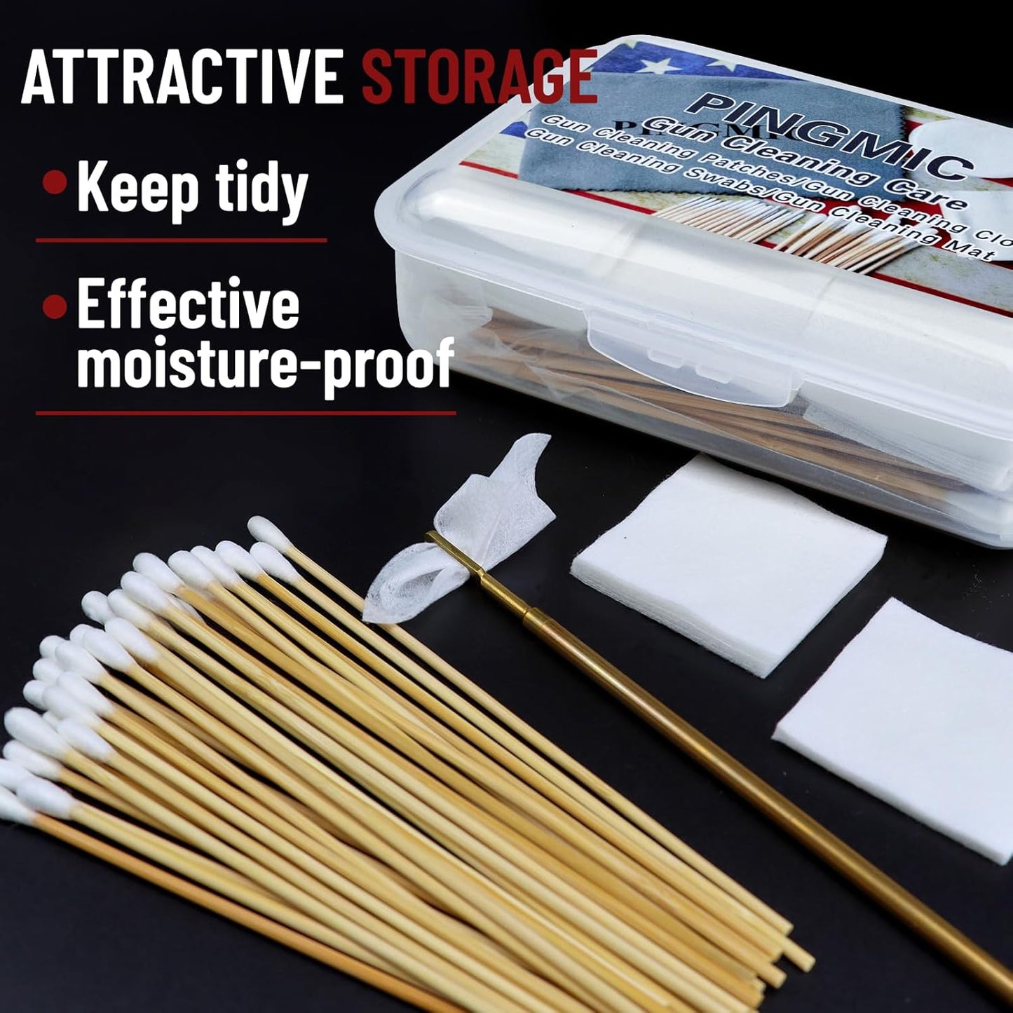 PINGMIC Gun Cleaning Supplies - Lint-Free Cotton Swabs & Patches Set for All Caliber Firearms, 6" Swabs
