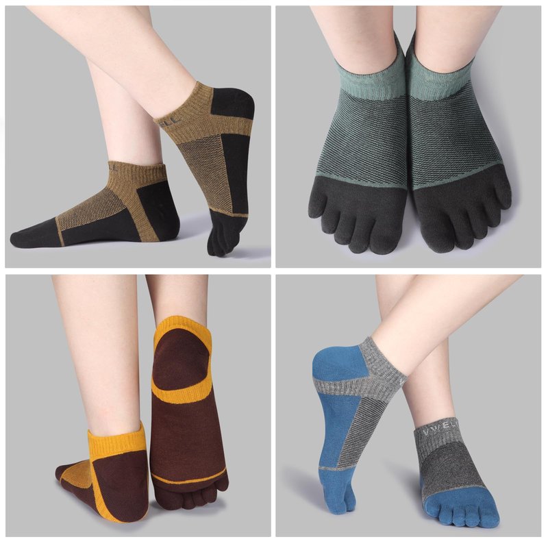 VWELL Toe Socks for Men Women Running Ankle Cotton Five Fingers Design Low Cut Athletic 4 Pairs Size 8-11