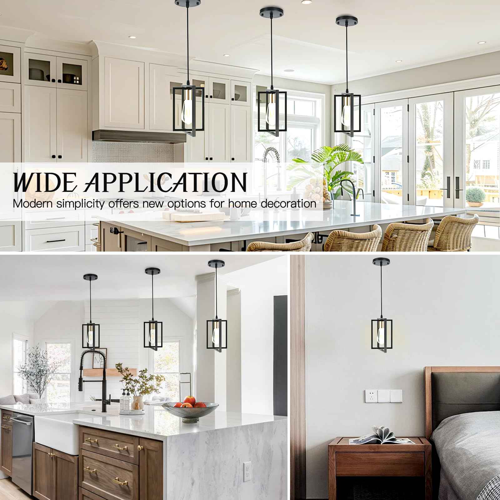 WKWKTOTO 3 Pack Black Pendant Lights for Kitchen Island, Industrial Hanging Light Fixture with Durable Metal Shades, Kitchen Island Lighting for Dining Room, Entryway, Restaurant