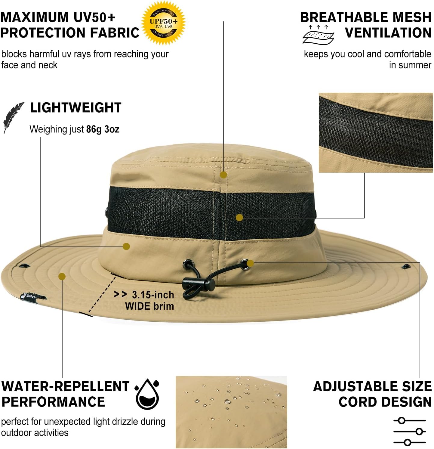 Skiennix Waterproof UPF50+ Golf Bucket Hat - Oversized XL/XXL for Big Heads | Wide Brim Safari & Fishing