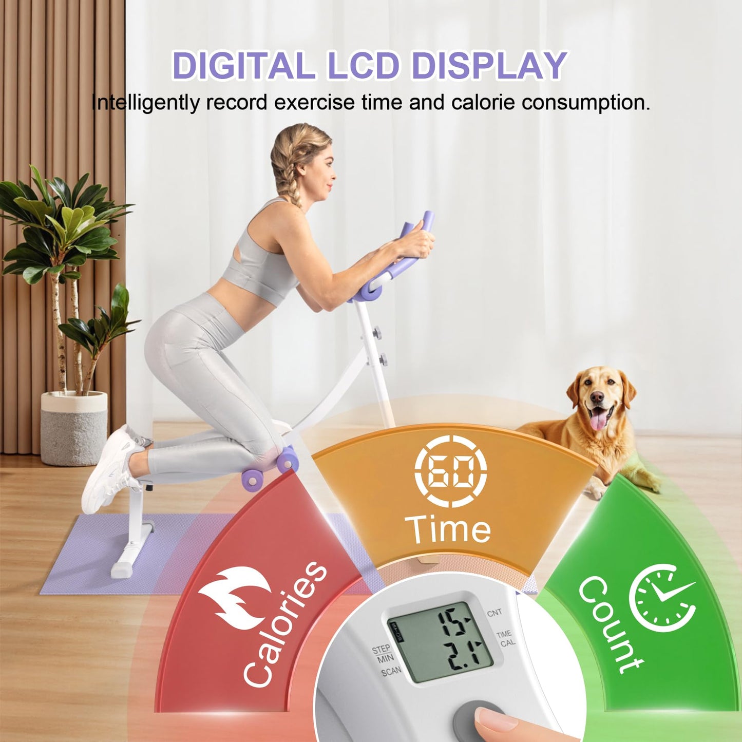 Ab Trainer Machine for Abs Workout at Home Gym, Knee Protection, Abdominal Trainer for Stomach Workout,Touch Displays(Purple)