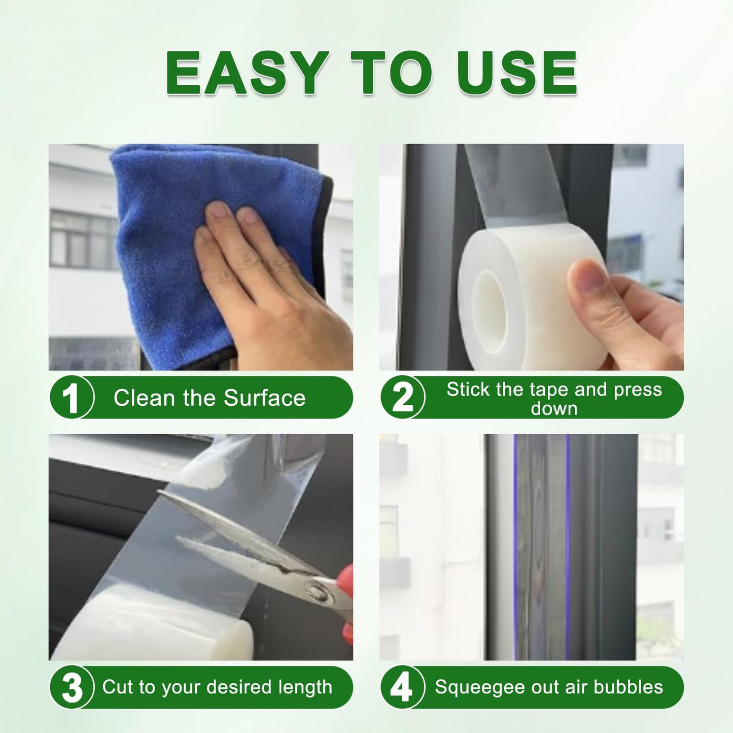 Qoqooice Transparent Window Weather Sealing Tape 2 Inch x 35 Yards Weather Stripping Residue Free Clear Window Draft Isolation Sealing Film Tape for Doors Windows and Shower Glass Gaps