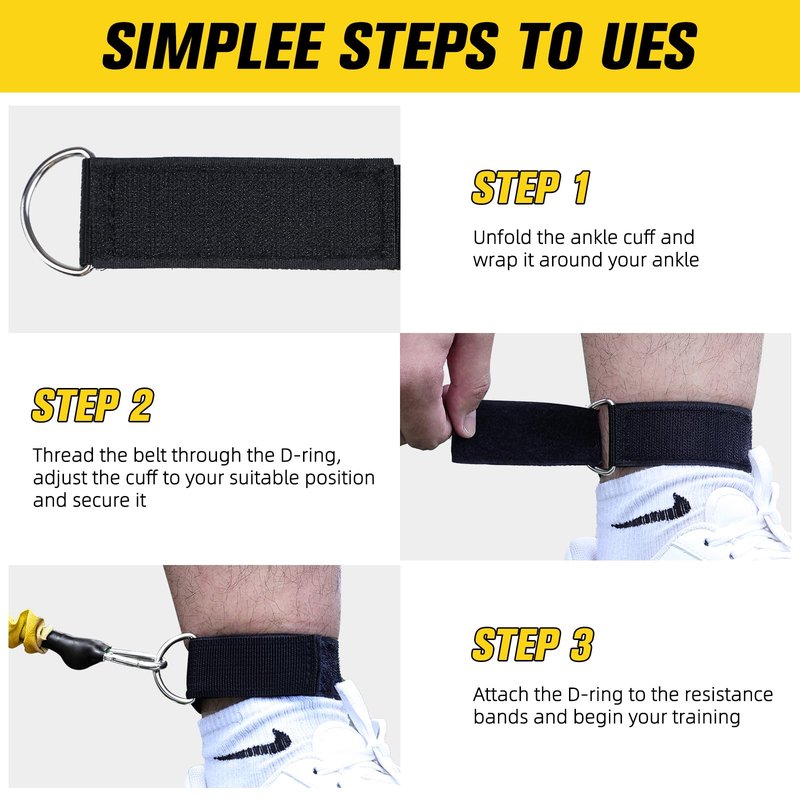 Ankle Resistance Bands with Cuffs Ankle Bands for Working Out Exercise Bands for Leg, Hip, Booty Training Ankle Straps with Exercise Bands for Butt Lift Women Men Great for Home Workouts and Fitness