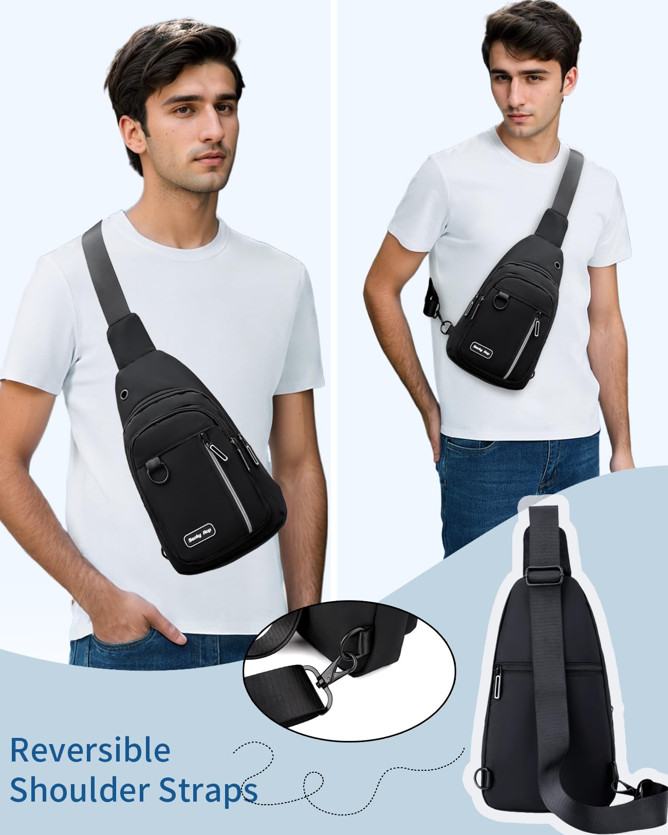 Seoky Rop Sling Bag for Women Men One Shoulder Crossbody Bag Backpack Fanny Pack Cross Body Bags for Travel Day Trip Black