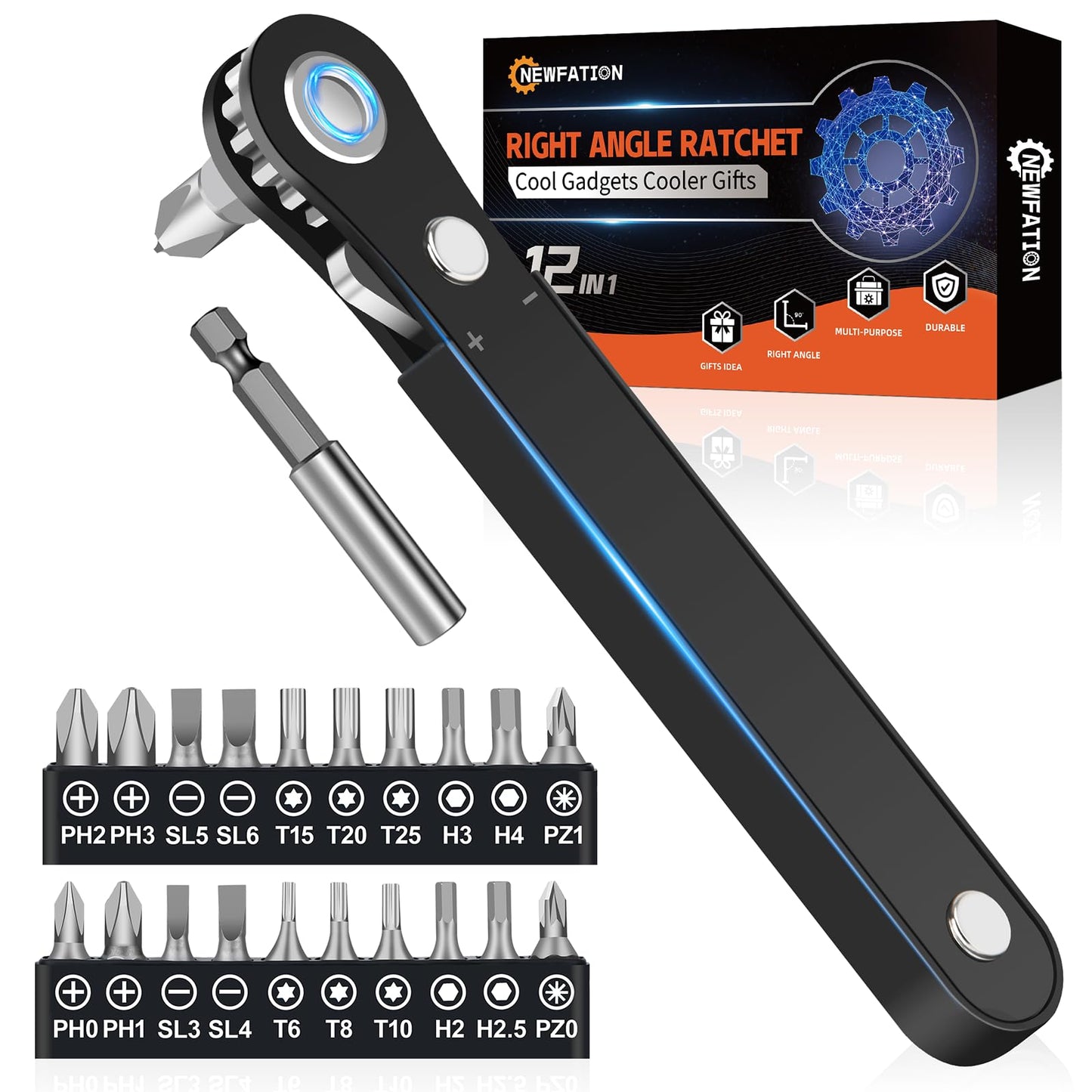 Ratcheting Screwdriver Men Gifts – Right Angle Screwdriver for Tight Spaces, Cool EDC Gadgets, Small Tool Gift for Men Dad Husband