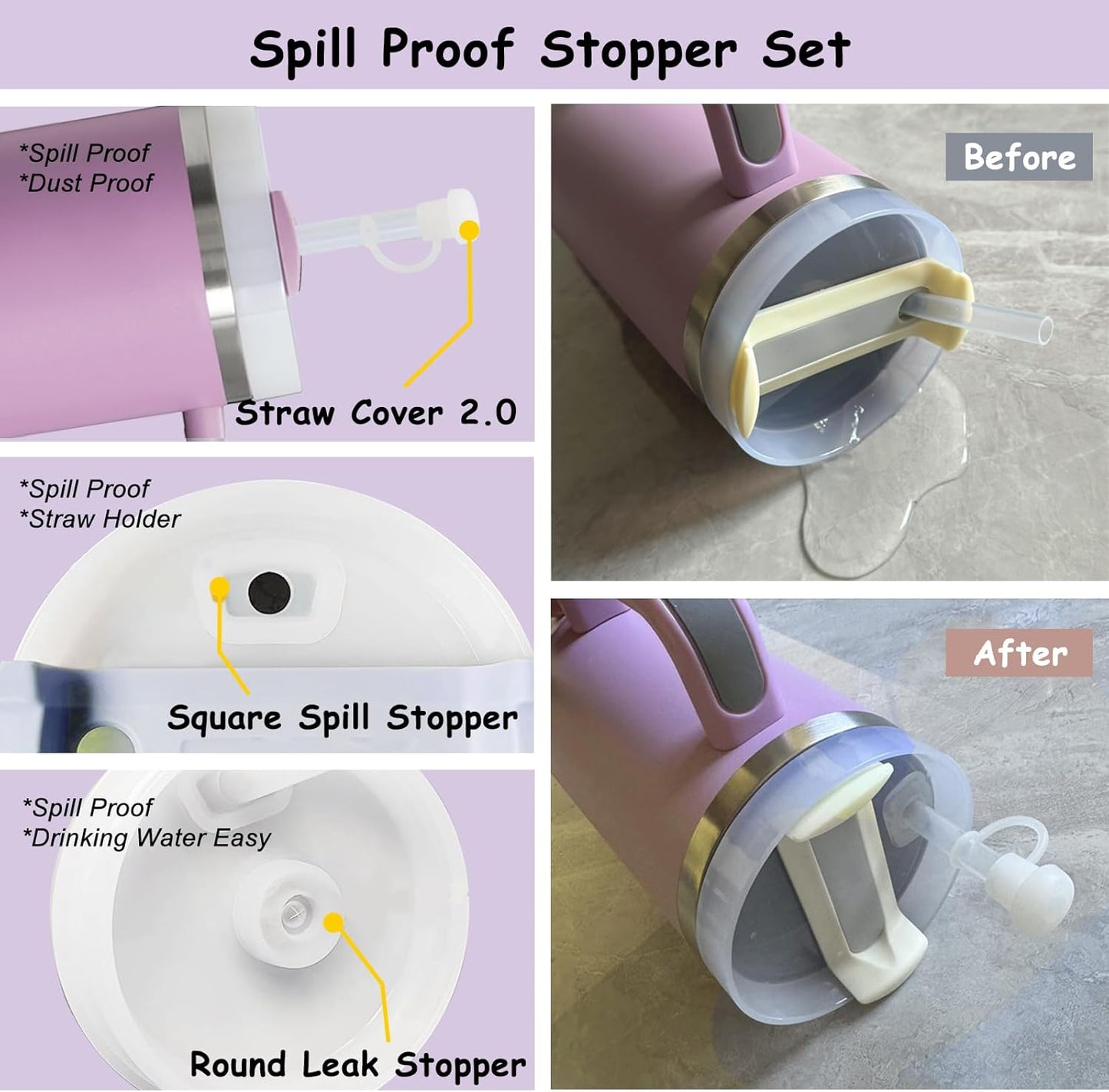 Stanley Cup Accessories Set - 2 Straw Covers, 1 Spill-Proof Stopper & 1 Handle Charm | Fits 30 & 40 Oz Tumblers