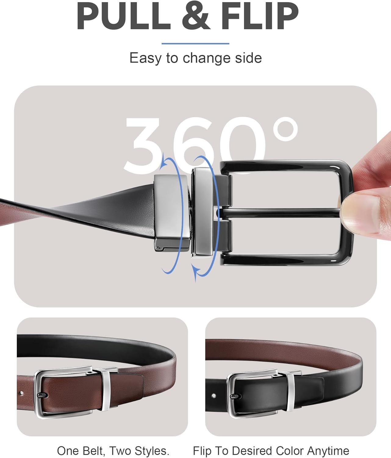 MilorDE Reversible Leather Belt for Men - Adjustable Size - Dual Style Design in One Belt