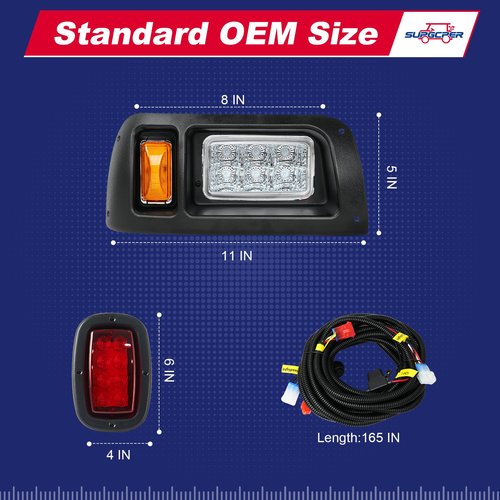 Golf Cart LED Light Kit for Club Car DS 1993-Up Gas and Electric Models, Club Car DS 12V Headlight Tail Light Kit, Factory Style Lighting Kit Assembly, Street Legal, OEM 101988002 101988001 1017035