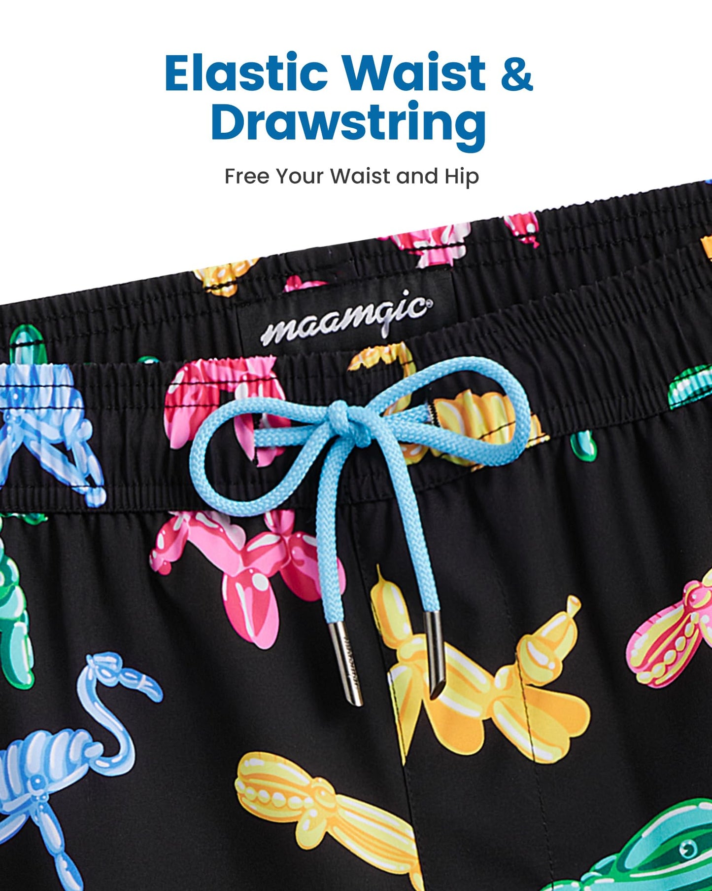 maamgic Mens Swim Trunks with Compression Liner 5 Inch, Quick Dry Bathing Suit with Zipper Pockets, Stretch No-Chafing Swim Shorts, Colorful Animals Medium