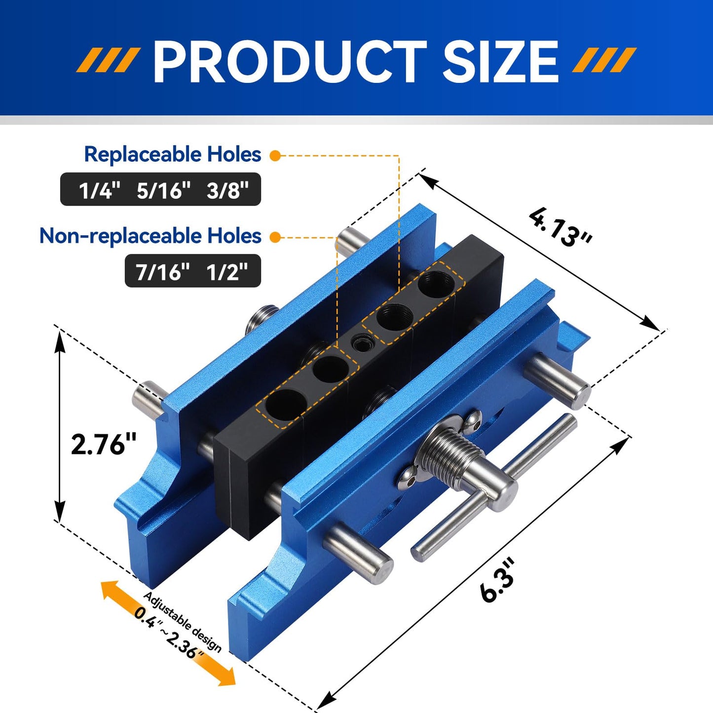 Self Centering Doweling Jig Kit,Adjustable Width Dowel Jig for Straight Holes,Adjustable Drilling Guide Wood Working Tools with 6 Drill Guide Bushings, Wood Doweling for Woodworking（Blue）