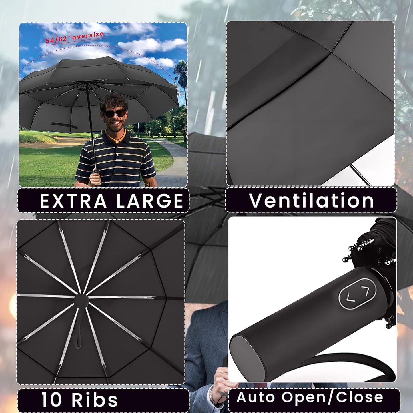 MRTLLOA Large Folding Golf Umbrella - Oversized Double Canopy, Windproof Design | 49/54/62 Inch