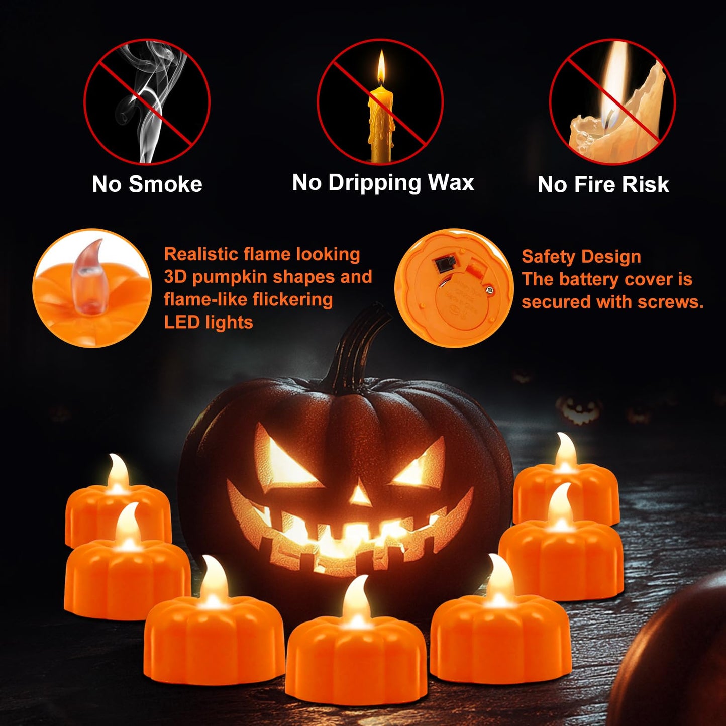 12 Pack Pumpkin Tea Lights Halloween Decorations, LED Orange Pumpkin Lights FlameLess Candles Battery Operated Thanksgiving Flickering Tealights Candles for Table Home Party Christmas Fall Decor