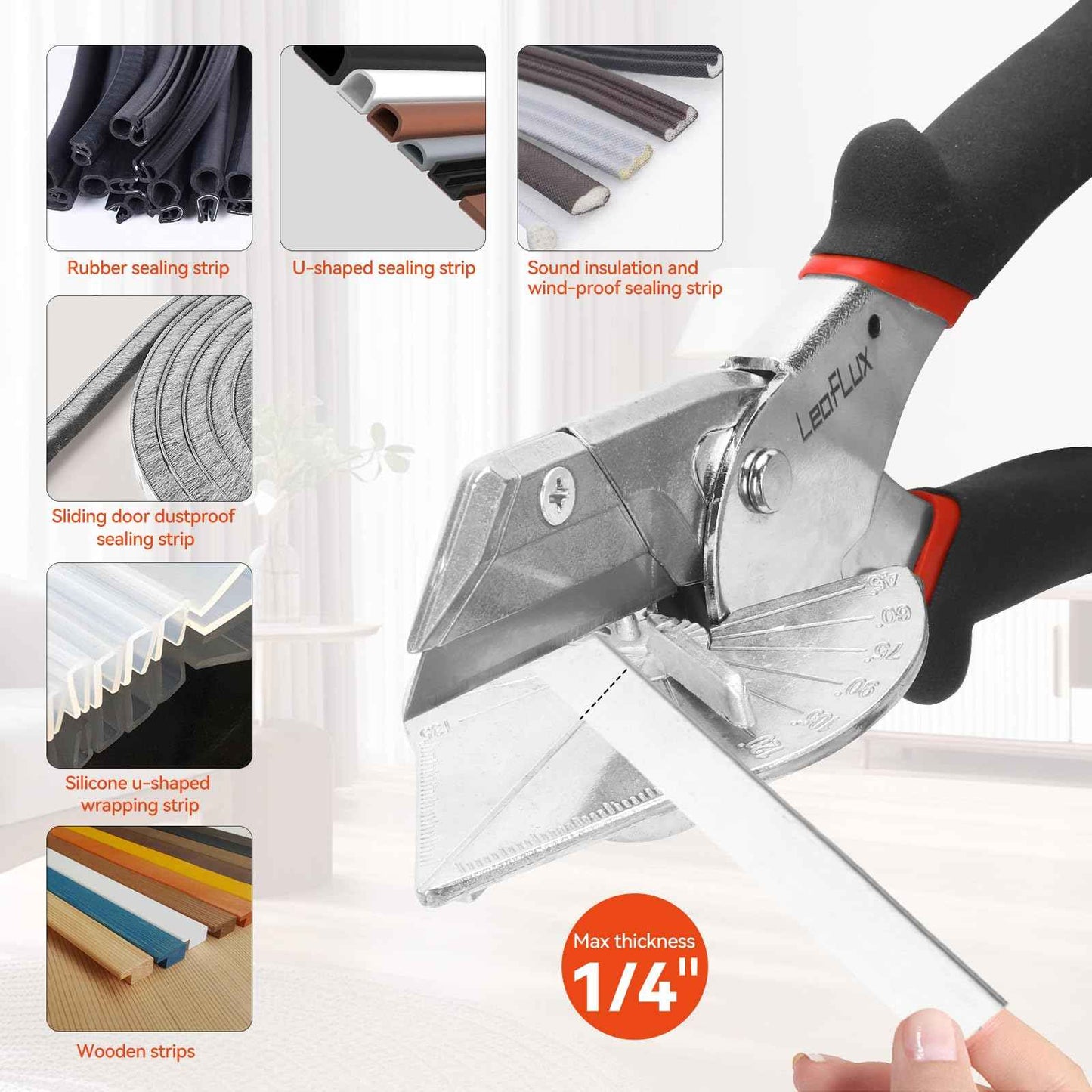 LeafLux Replaceable Blade Miter Shears Handheld, Multifunctional Trunking Shears for Angular Cutting of Moulding, Trim, and Weather Stripping, Adjustable at 45 to 135 Degrees | LFXP3102s