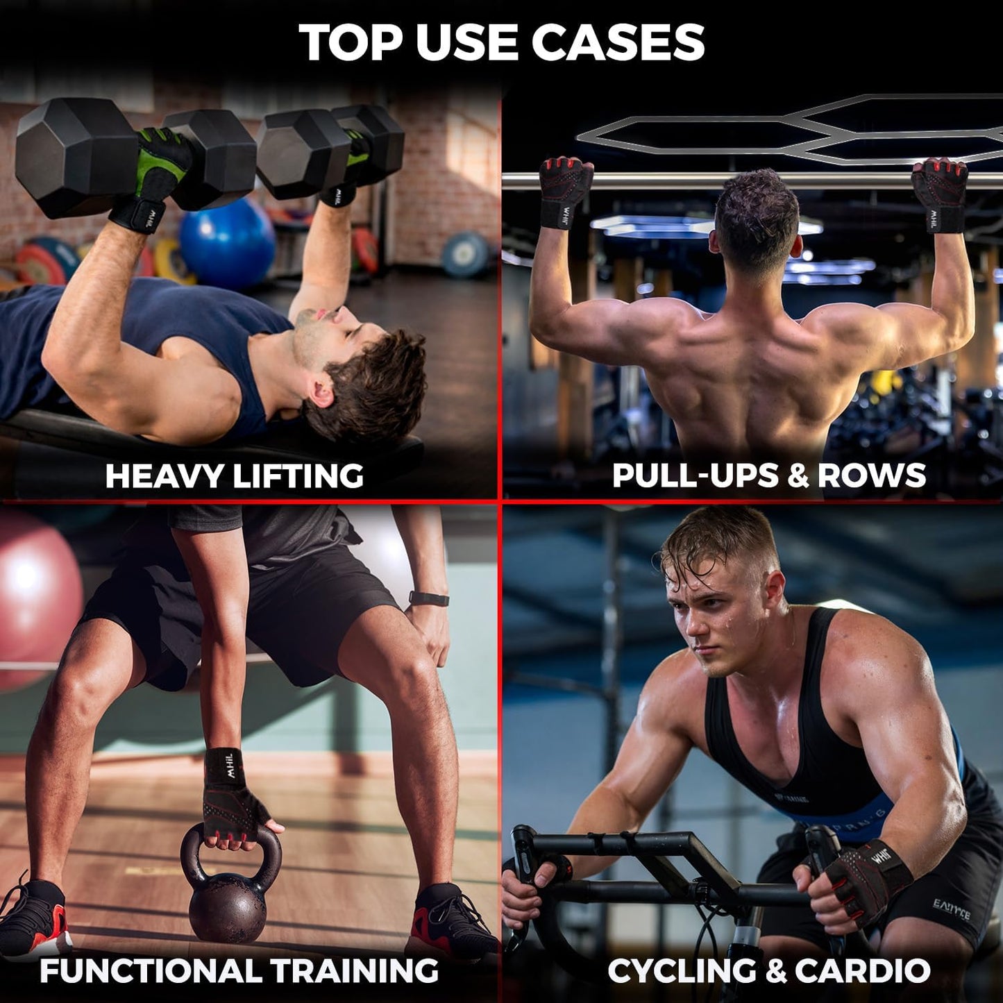 MhIL Workout Gloves for Men - Enhanced Grip Gym Gloves with Wrist Wraps for Optimal Performance and Safety