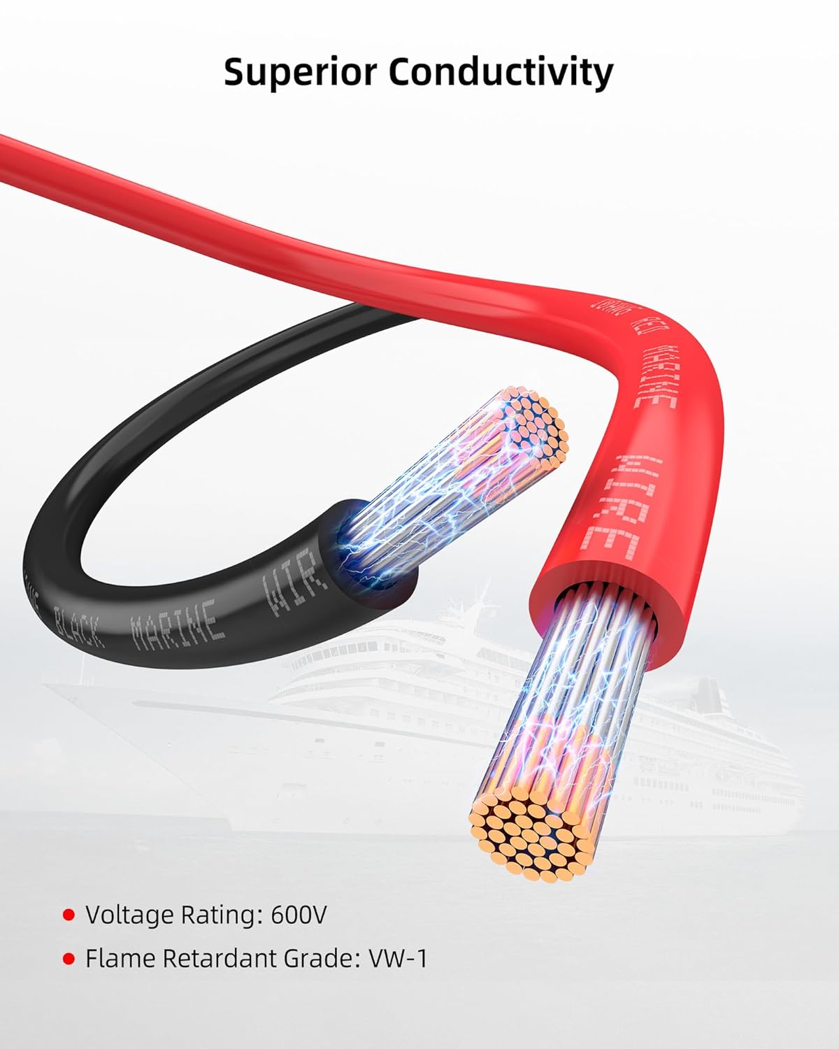 NAOEVO 16 Gauge Marine Wire - Tinned Copper PVC, Waterproof & Corrosion-Resistant | 30 ft Black + 30 ft Red