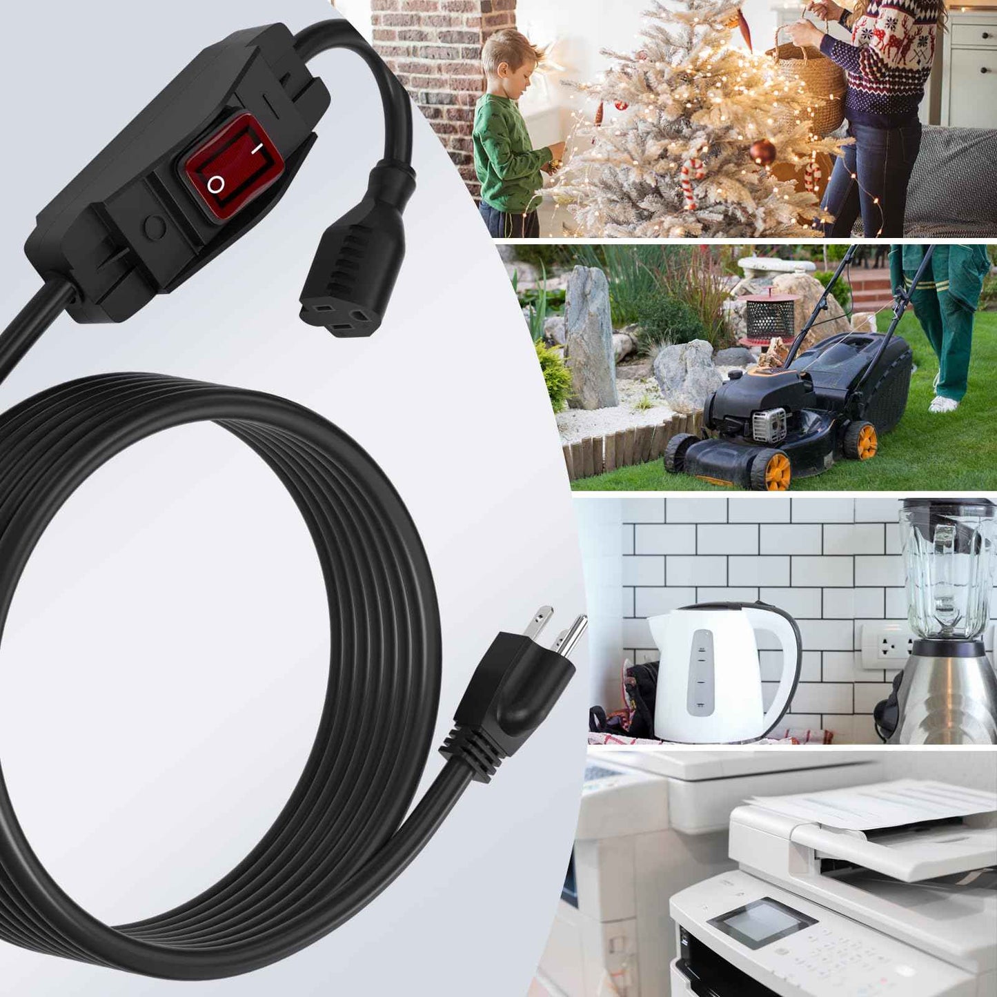 STARELO Extension Cord with ON/Off Near Waterproof Switch,Extension Cord with Switch 3-Prong Outdoor 1875W,Black Heavy Duty, 14/3 SJTW 15A 125V Grounded Plug Receptacle.(3FT,Black)