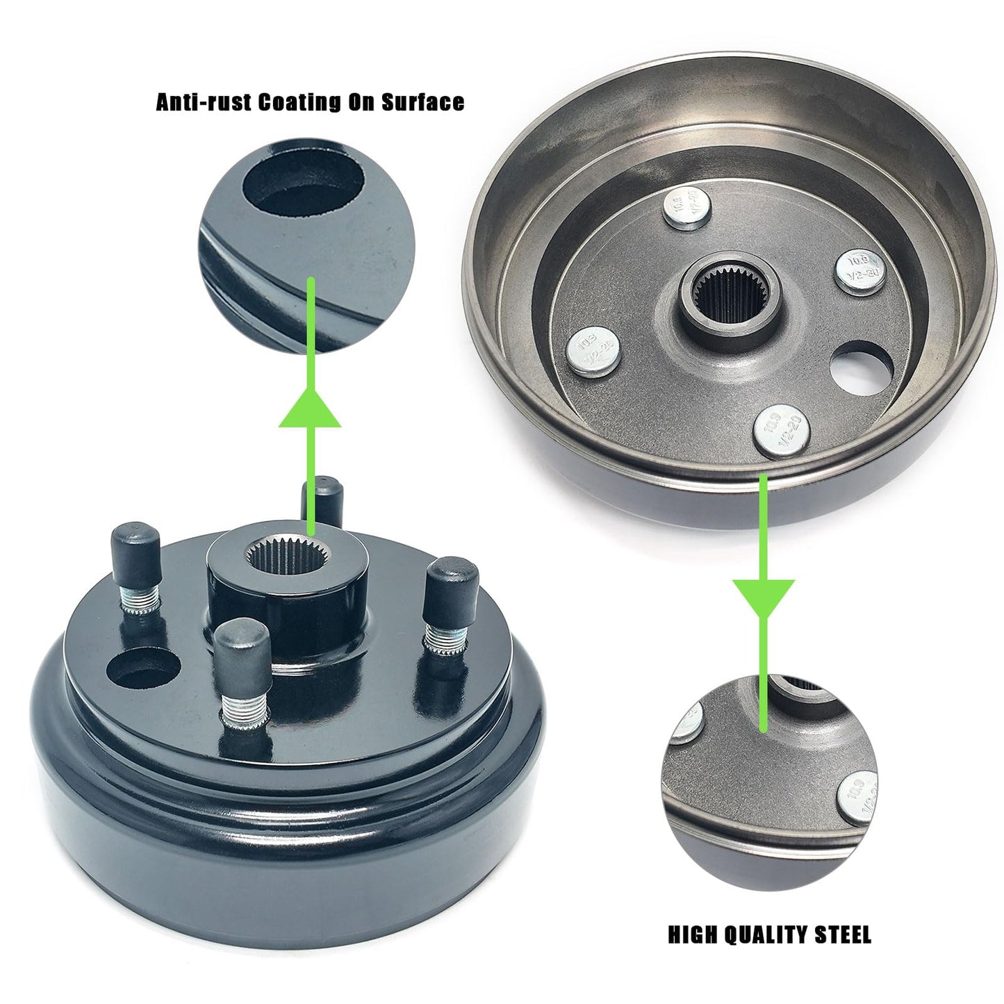 Golf Cart Brake Drum Assembly Kit with Large Centre Hole and 30 Splines Compatible with 1991-up EZGO TXT Medalist Columbia 4 Cycle Gas Replaces 21807G1-1 Pack