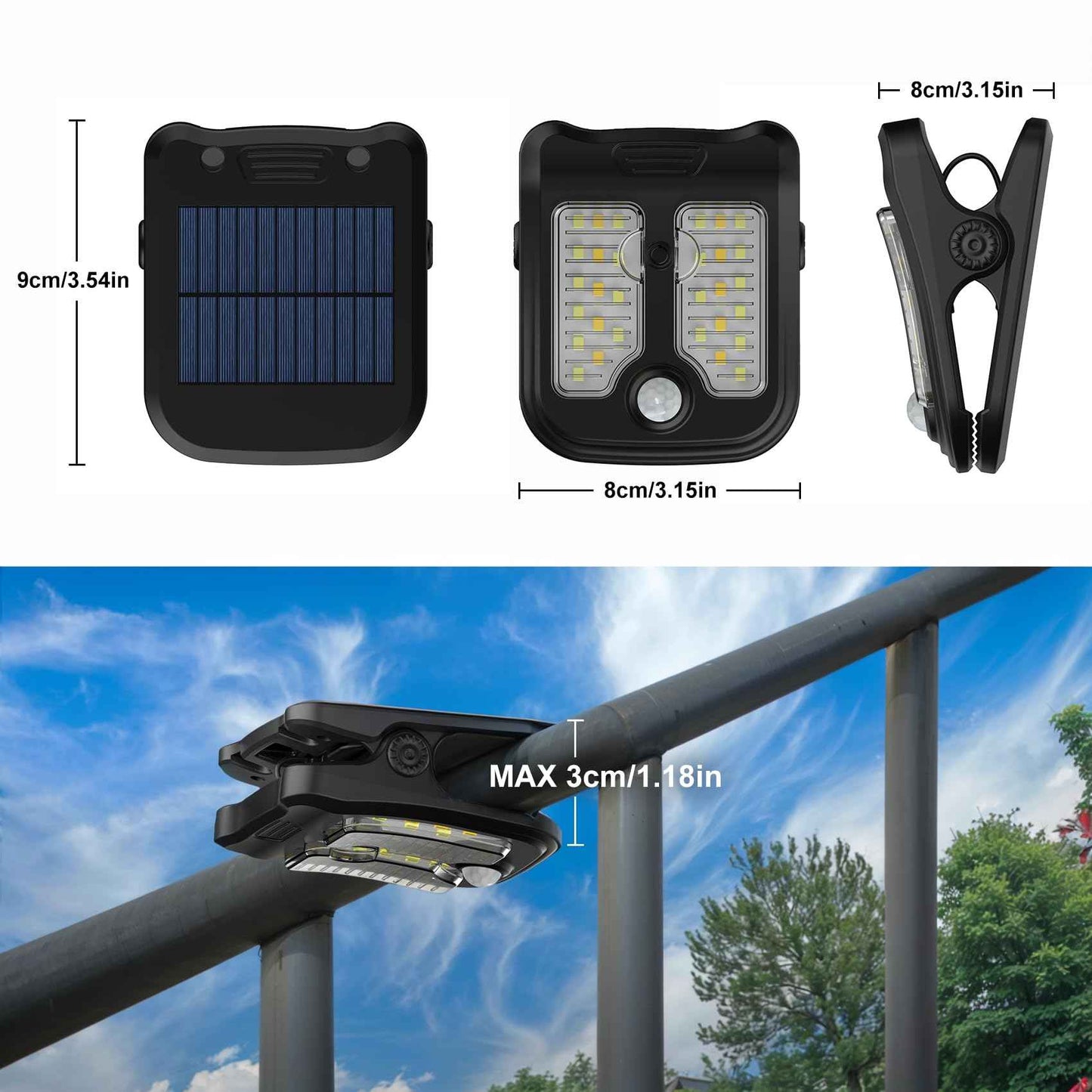 Tryme Small Solar Lights for Chain Link Fence, Outdoor Motion Sensor Clip-on Solar Lights for Garden, Gate, Deck, Step, Patio, Camping, Waterproof, 2 Pack