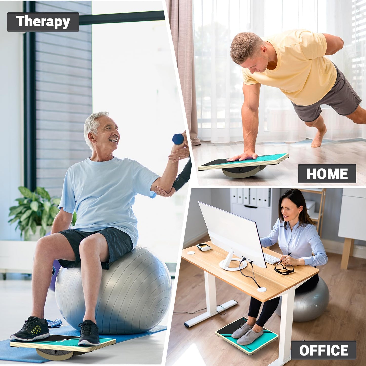 Sportneer 2-in-1 Balance Board – Adjustable Wobble & Slant Board for Core Strength, Stretching, Rehab, Standing Desk, Home Gym Workout (Turquoise)