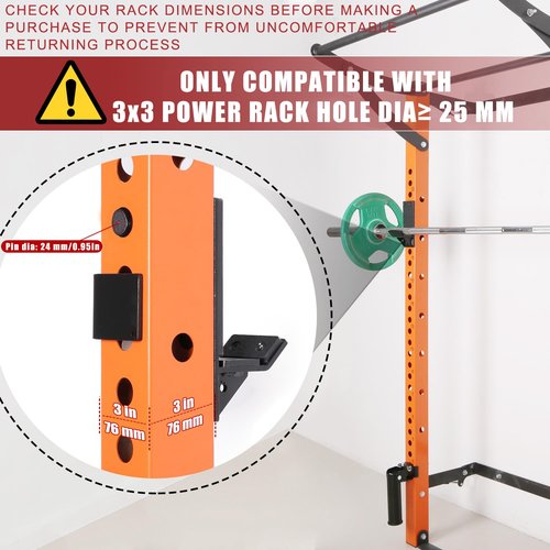 SYL Fitness J-Hooks for Squat/Power Rack - Available in 2"x2" and 3"x3", Heavy Duty J-Cups Barbell Holder with UHMV Pads (For 3"x3" Rack with 1" Hole)