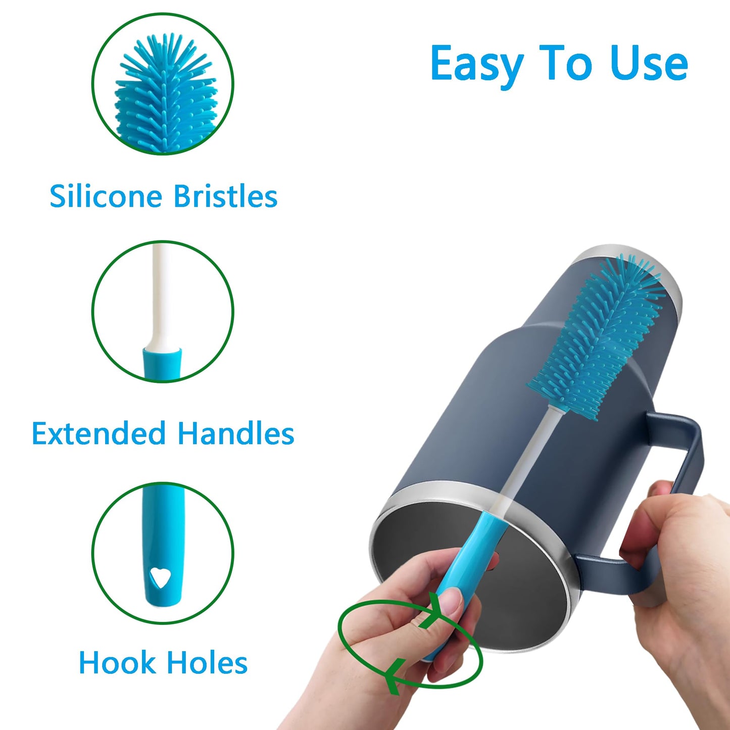 Water Bottle Cleaner Brush Compatible with YETI 20oz/32oz/40oz Tumbler, Multifunctional Bottle Brush with Straw Cleaner Brush for Owala 24oz/32oz/40oz, Cleaning Kit for Stanley Tumbler Cup Accessories