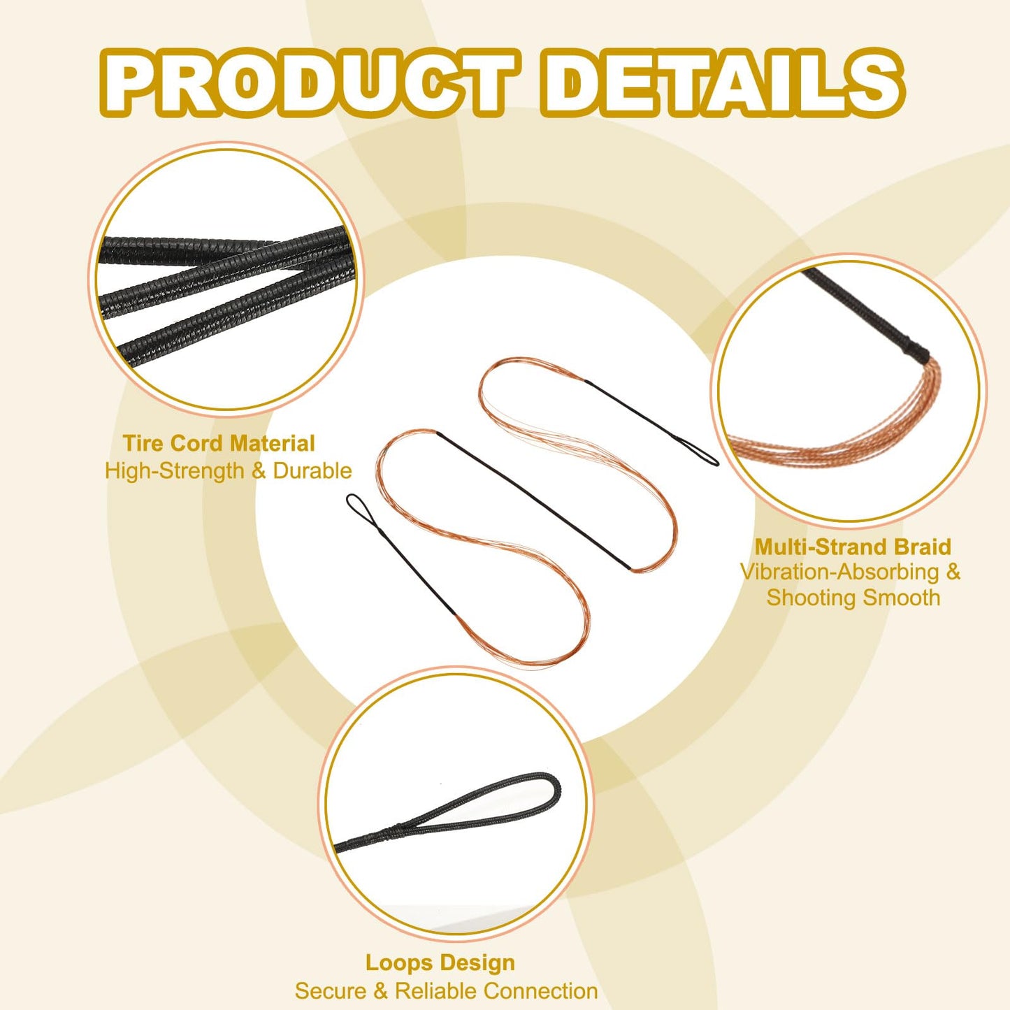 PATIKIL 56 Inch Bow String Replacement, Archery Bowstrings Accessories 12 Strands Bowstring with Finger Guard & 2 Brass Nock Points for Traditional Recurve Longbow, Black-Orange