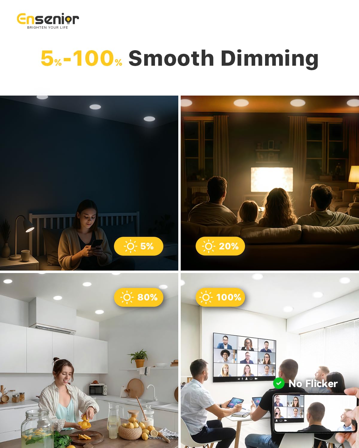 Ensenior 12 Pack 4 Inch LED Recessed Light, Dimmable, 2700K Soft White, 750LM High Brightness, 9W 120V, 2 Pin, ERL-9X-ETL, Damp Rated, Ultra-Thin Canless Wafer Ceiling Light - ETL & FCC & IC