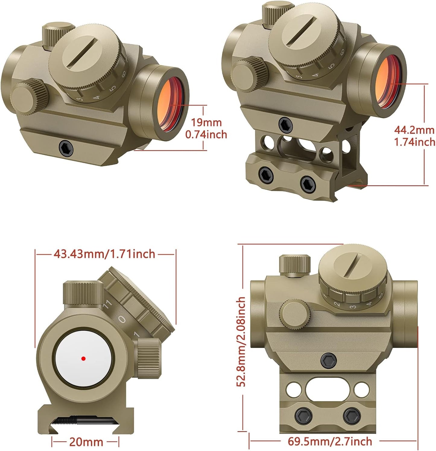 MidTen 2MOA Red Dot Sight - 1x25mm Waterproof & Shockproof Reflex Scope with 1-Inch Riser Mount
