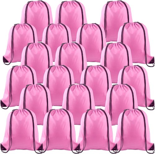 KUUQA Drawstring Backpack Bags - 25Pcs Bulk Set in Pink | Foldable Gym & Travel Sacks