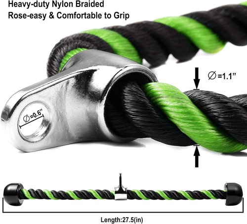 Deluxe Tricep Rope - Non-Slip Cable Attachment for Effective Gym Workouts | 27 & 36 Inch Length