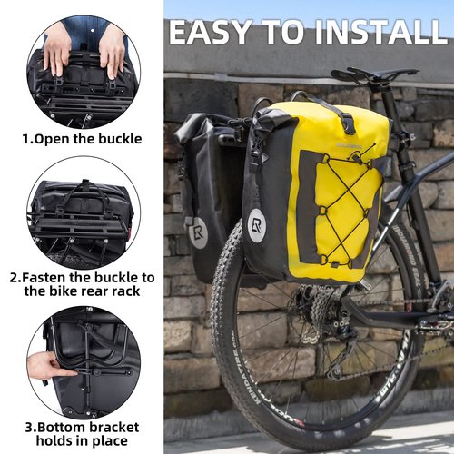ROCKBROS Bike Pannier Waterproof 27L Large Capacity Bike Bag Rear Rack Bicycle Pannier Bag Waterproof for Grocery Touring Cycling Yellow*1