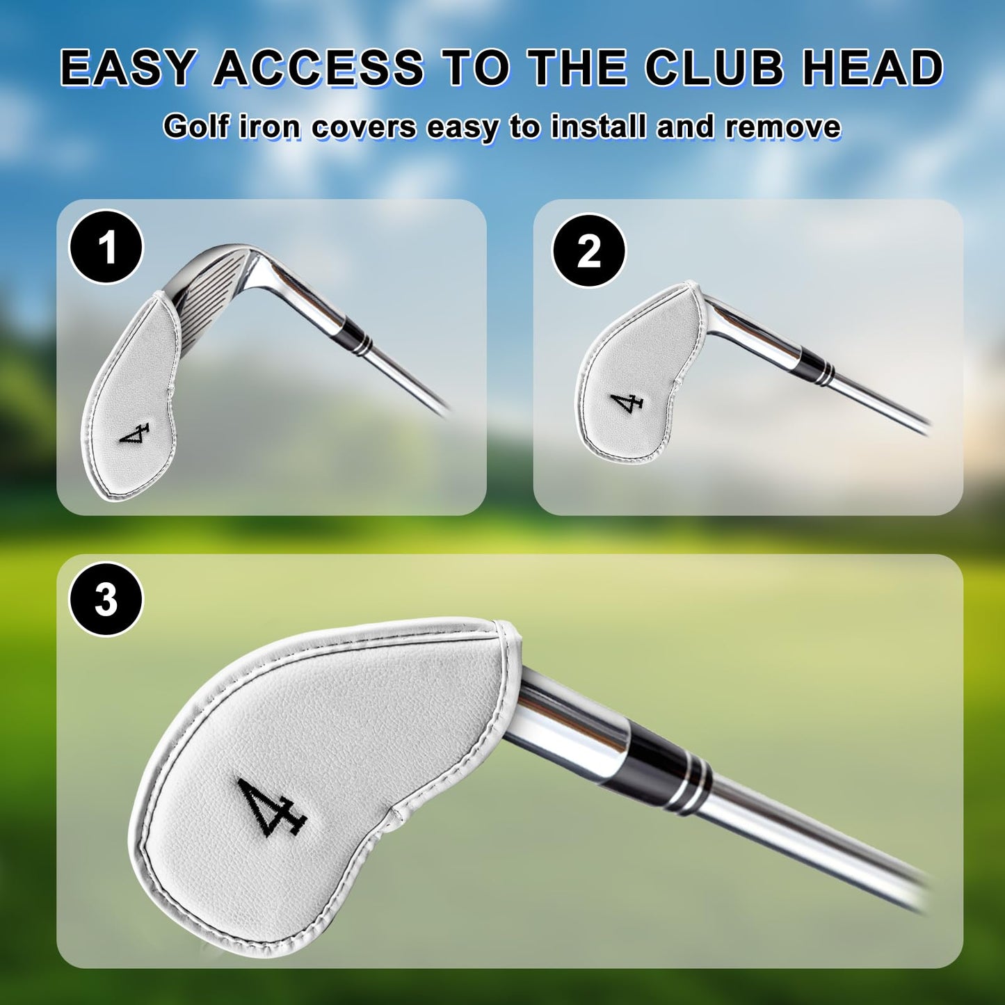 10PCS Premium Synthetic Leather Golf Club Covers, White Thick Golf Iron Covers, Durable and Stylish Head Covers for Golf Clubs, Fits Most Clubs