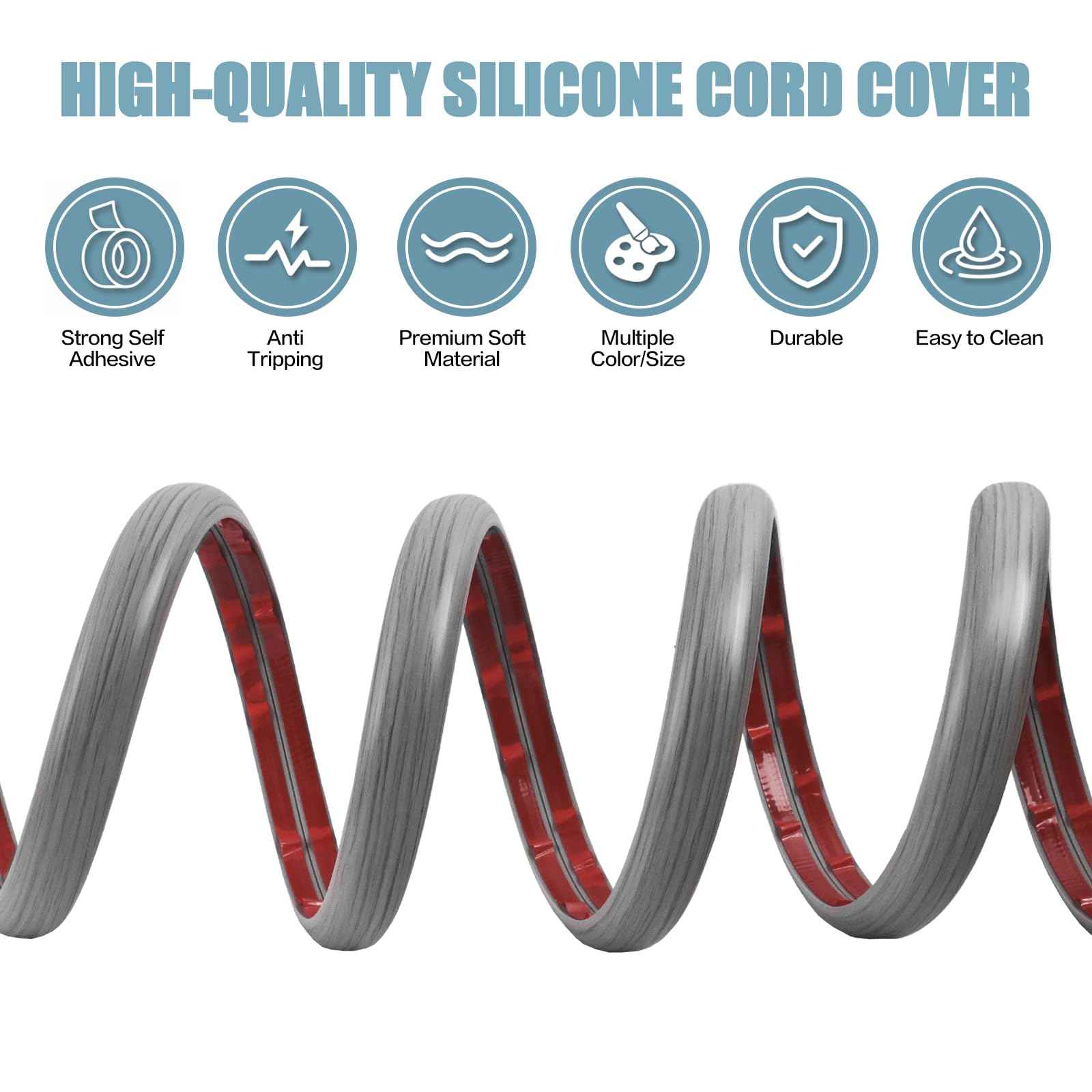 Floor Cord Cover Self Adhesive Cord Hider,10FT Cable Management, Extension Strip Protector for Wires, Prevent Cable Trips for Offices, Gyms, Exhibitions Cavity:0.51"(W) x 0.3"(H) Gray Wood