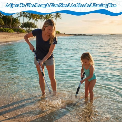 Upgraded 2Pcs Shark Tooth Sifter,Beach Sand Shovel Set,Effortless Angled Design Sand Scoop Shell Scooper for Easy Digging,Reinforced Head,Telescoping Handle for Kids Adults