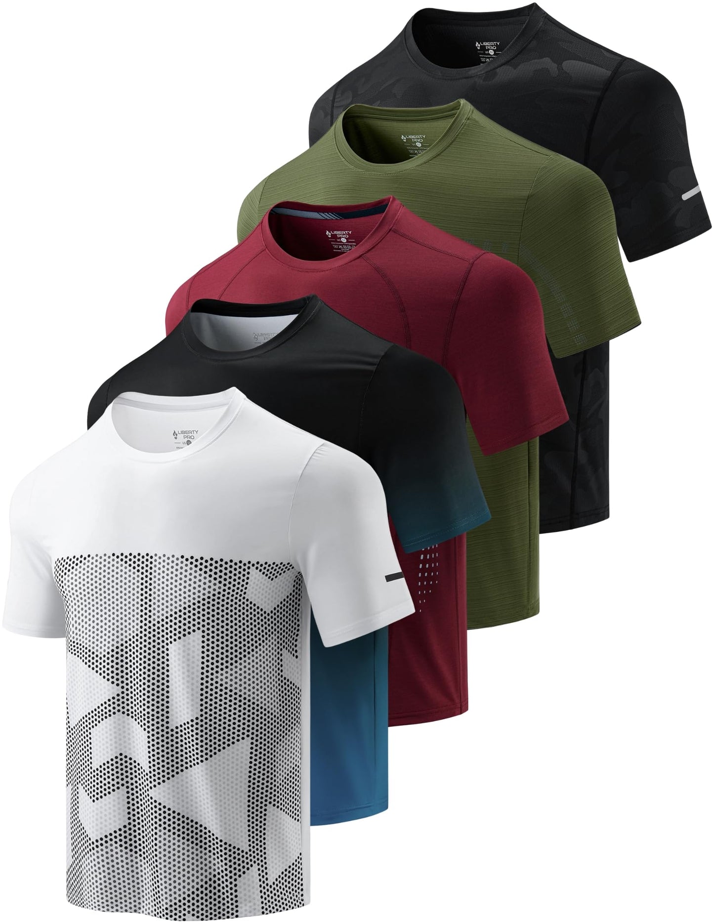 5 Pack Men’s Active Quick Dry Crew Neck T Shirts | Athletic Running Gym Workout Short Sleeve Tee Tops Bulk (Set 16, XX-Large)