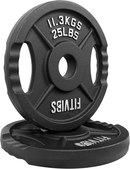 Fitvids Olympic Weight Plates - 2-Inch Cast Iron for Strength Training | 25LB Pair