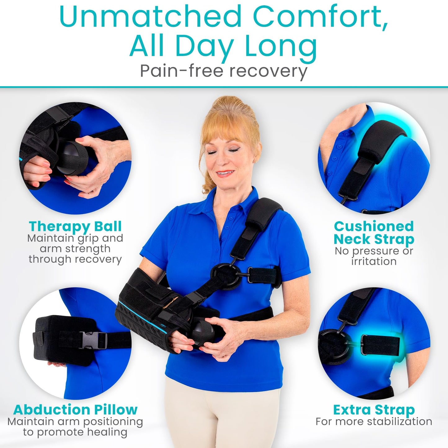 Vive Shoulder Sling with Abduction Pillow - Rotator Cuff Sling and Shoulder Immobilizer - Pain Relief After Surgery, Sublexion, Dislocated or Broken Arm - Adjustable Support with Exercise Ball (Small)