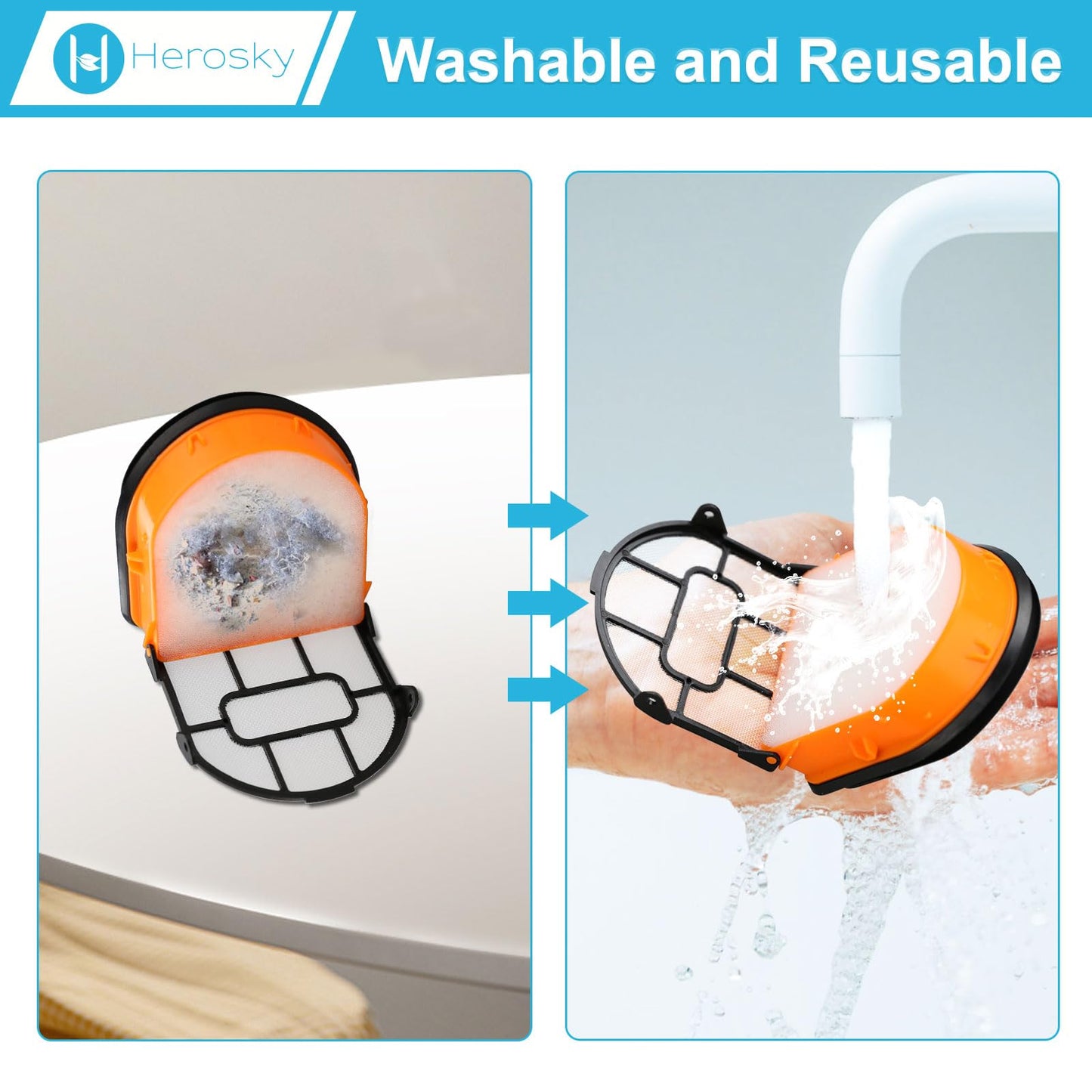 WD161 Roller and Filter For Shark HydroVac MessMaster Wet Dry Vacuum Cleaner WD161 WD261 AW261 (2 Brush 4 Foam Filter Kit)