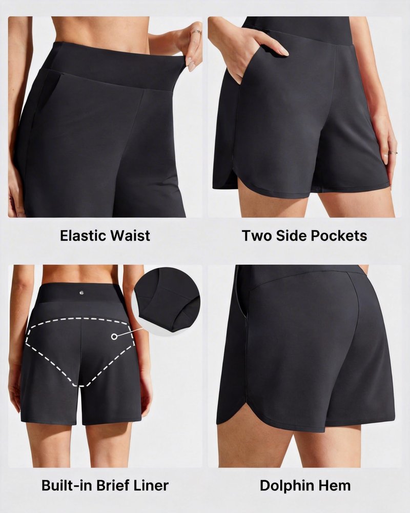 G4Free Running Shorts for Women with Liner High Waist Quick Dry Athletic Workout Shorts with Pockets for Gym Training (Black,M)