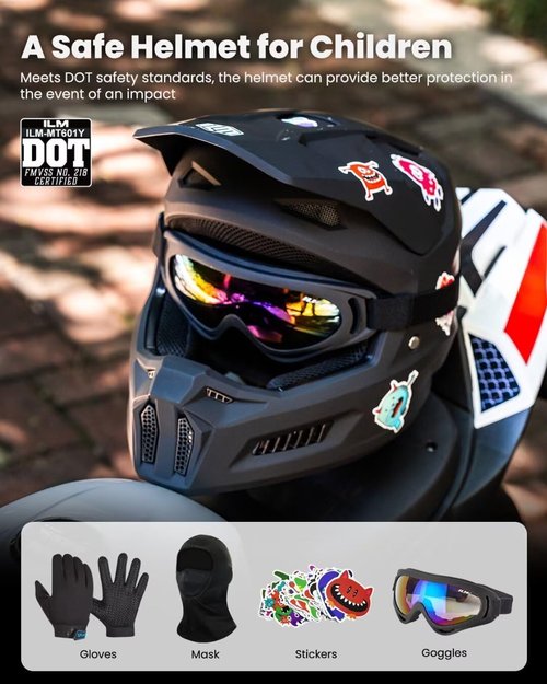 ILM Youth Dirt Bike Helmet - Stylish Stickers & Goggles Included | DOT Certified MT601Y