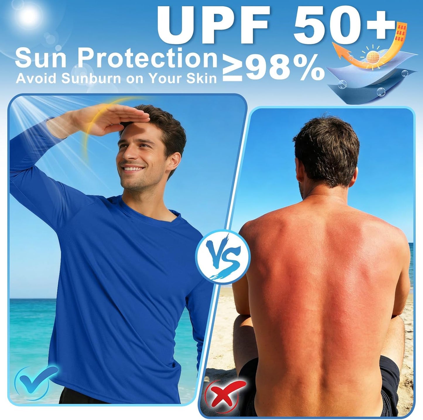 Skiennix Long Sleeve Rash Guard - Dri-Fit Sun Protection UPF 50+ | UV Cooling Moisture-Wicking T-Shirt for Men