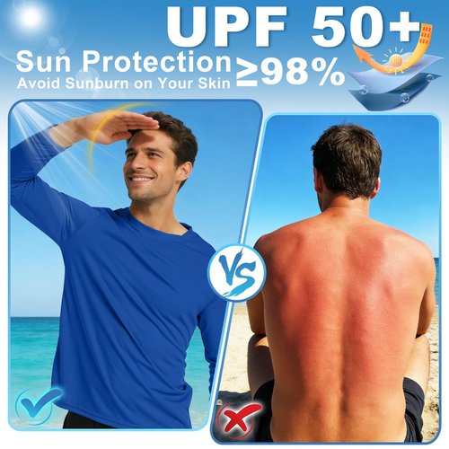 Long Sleeve Rash Guard for Men: Mens Dri Fit Sun Protection Fishing Tee SPF Shirts UPF 50+ Uv Cooling Moisture Wicking Thermal Quick Dry Men's t Shirt for Work Swim Workout Running Gym Athletic Navy
