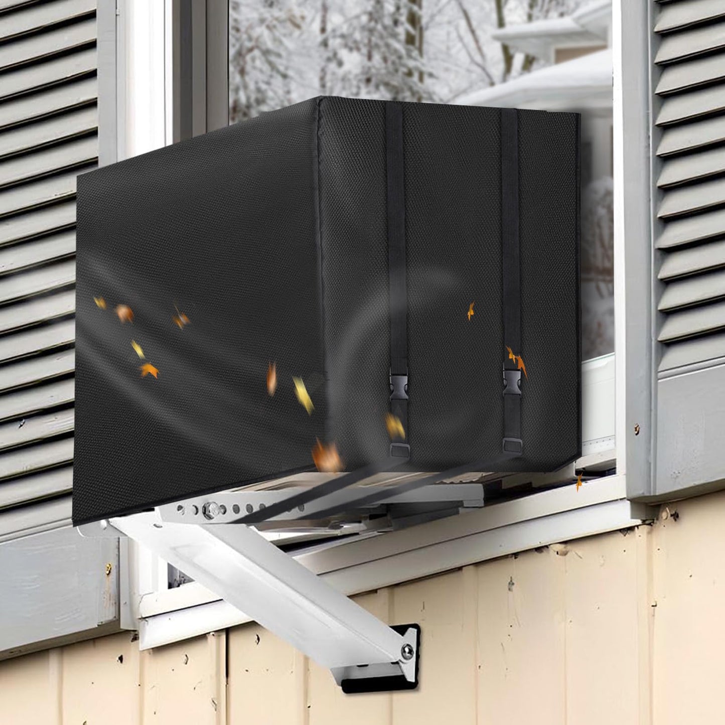 Windproof Window AC Cover Fits Midea U-Shaped 8000/10000/12000 BTU - Thicken Oxford Air Conditioner Cover for Winter Outside, 21.3''W x 13.4''H x 13.8''D