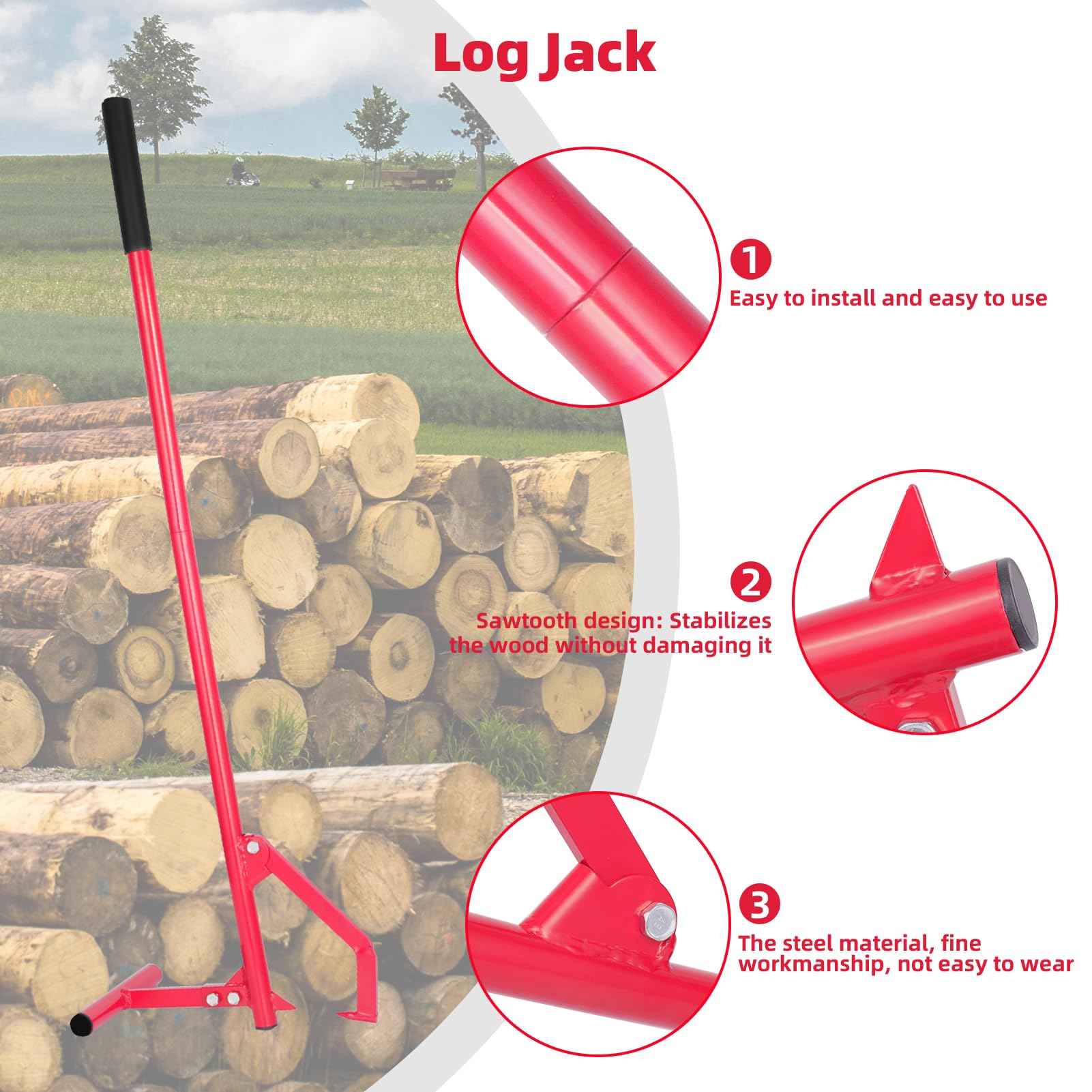 Teodute 51.18"" Timberjack Log Lifter, Adjustable Log Roller Cant Hook,Heavy-Duty Carbon Steel Log Jack for Rolling and Raising Up The Logs,Log Roller Tool, Black