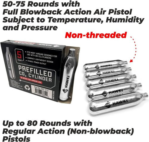 Hawki 12 Gram CO2 Cartridges - Ideal for Air Guns, BB Guns, Airsoft Pistols & Paintball Gear