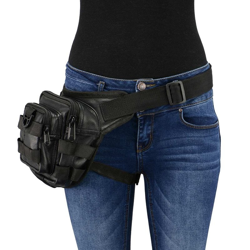 Milwaukee Leather MP8840 Black Leather Conceal and Carry Tactical Thigh Bag with Waist Belt - One Size