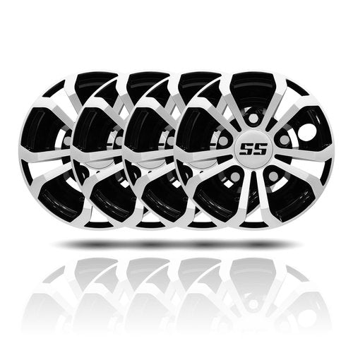 HANGKUNNEE Golf Cart SS Wheel Covers Hub Caps for EZGO Club Car Yamaha, 8 inch Golf Cart Hub Caps, Set of 4 Wheel Covers, Black and Silver