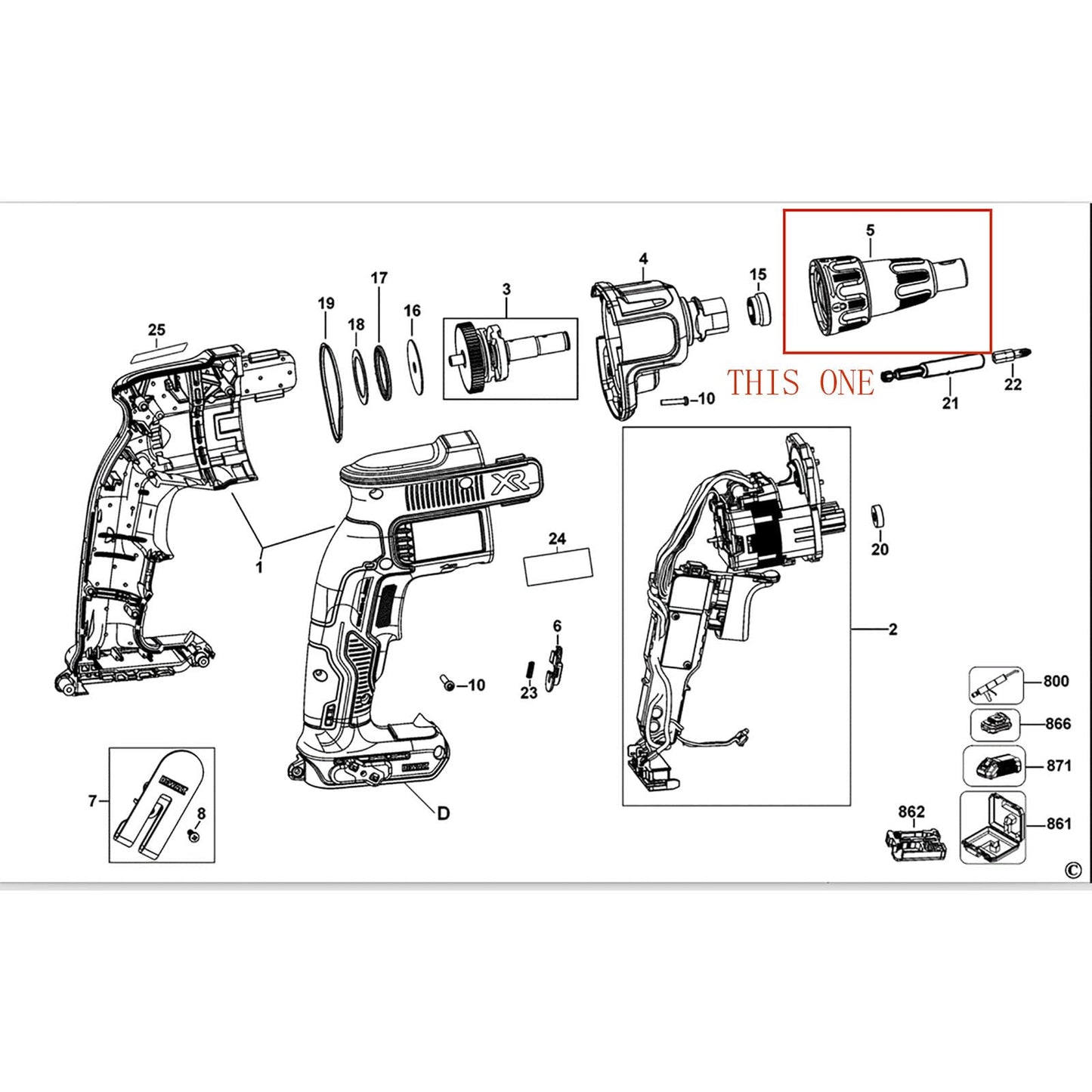 N435495 Nose Cone Assy. replace for Dewalt DCF620 DCF621 DCF620B DCF620D2 DCF620M2 Brushless Drywall Screwgun