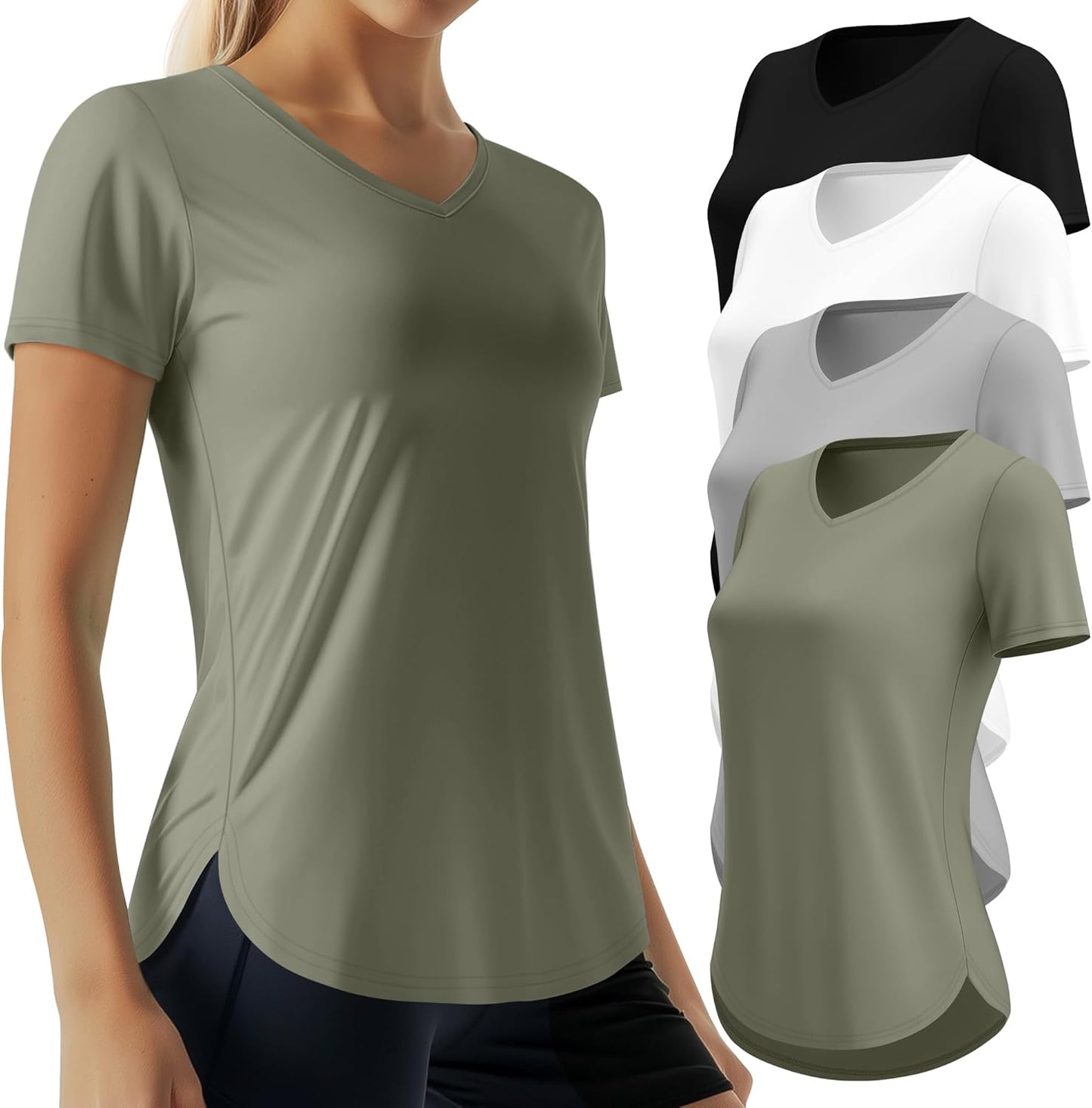 Oakgarden Women's Workout Tops - Quick Dry UPF 50+ V Neck Gym Shirts | 4 Pack, Lightweight & Stylish