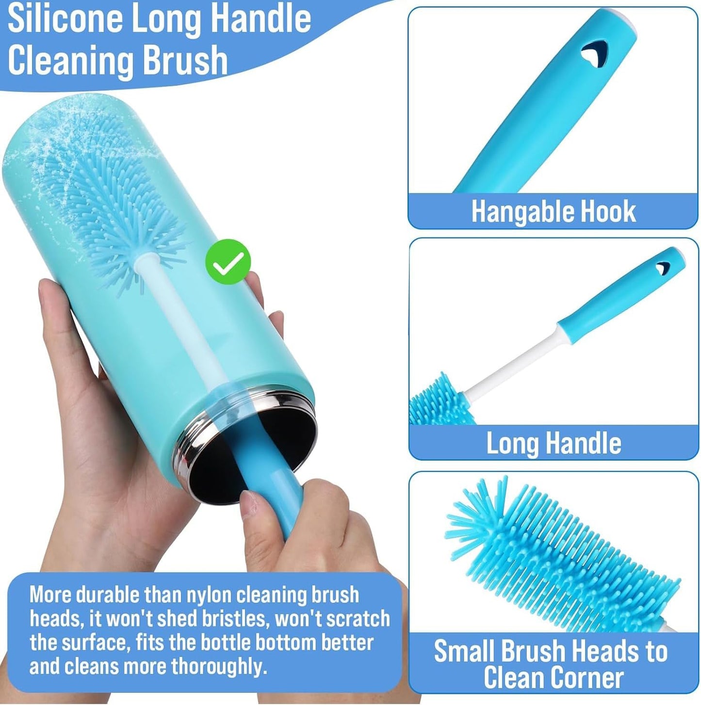 Water Bottle Cleaner Brush Set, 5 Pcs for 20 oz/32 oz/40 oz Cup, Multifunctional Bottle Brush and Long Straw Cleaner Brush, Cleaning Kit for Owala/Stanley/Yeti Tumbler Accessories
